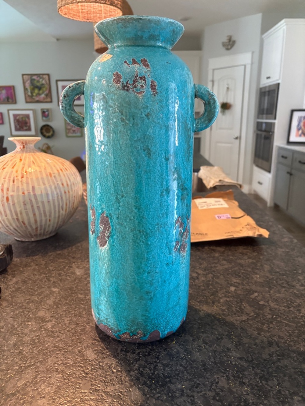 Handcrafted Turquoise Ceramic Vase with Rustic Accents